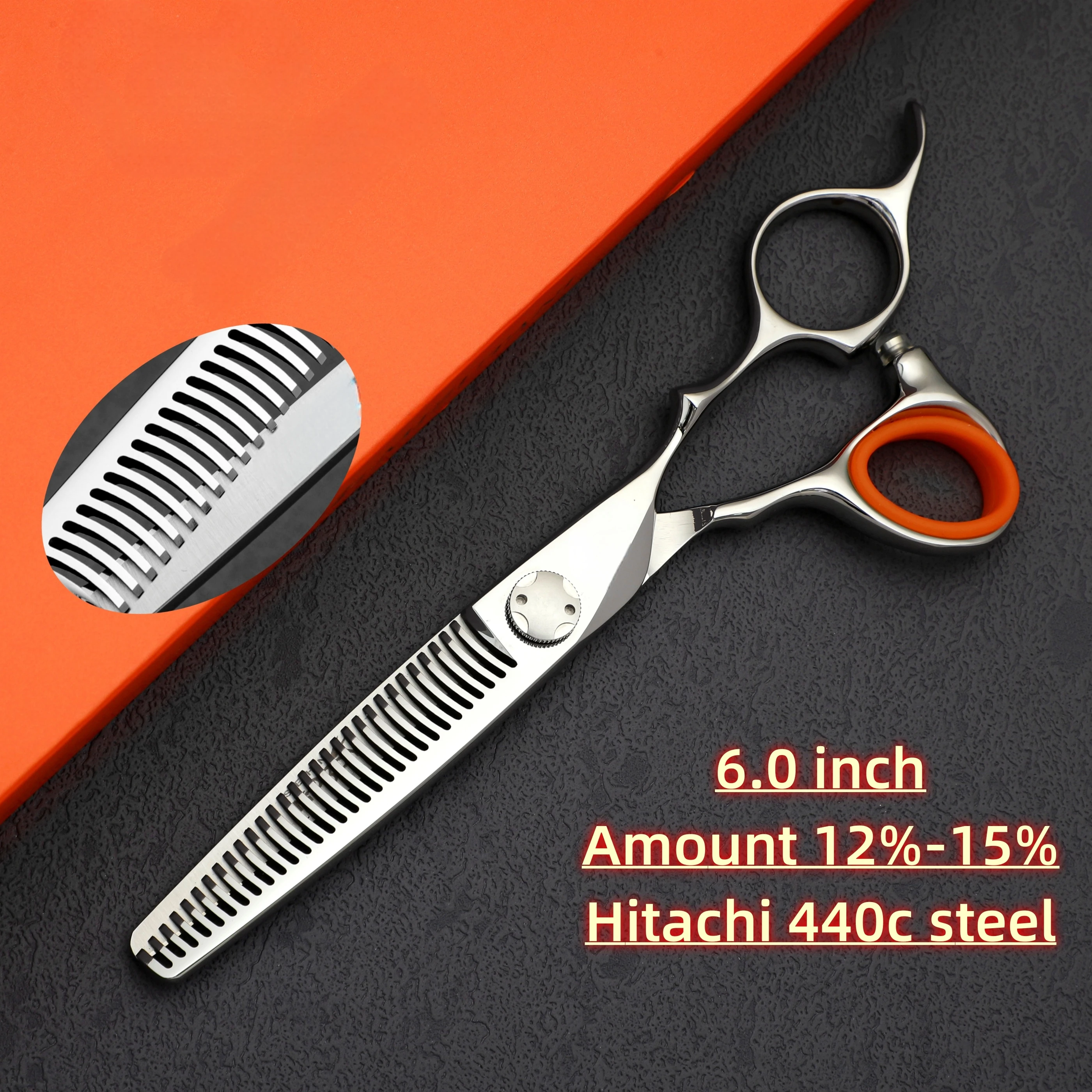 6.0 inch Professional barber scissors，Hitachi 440C Steel Hair thinning shears，High-end Barbershop Accessories，Hair Cutting Tools