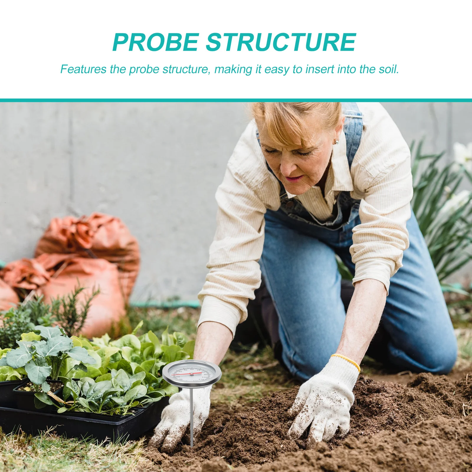 

Stainless Steel Soil Thermometer Long Probe Gardening Accessory Soil Temperature Measuring Compost Tool Tester