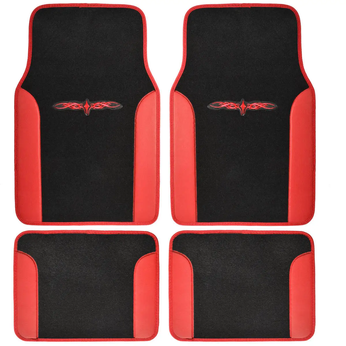 Car Floor Mats Carpet Tattoo Design 2 Tone Color Liner 4 Piece Red Black