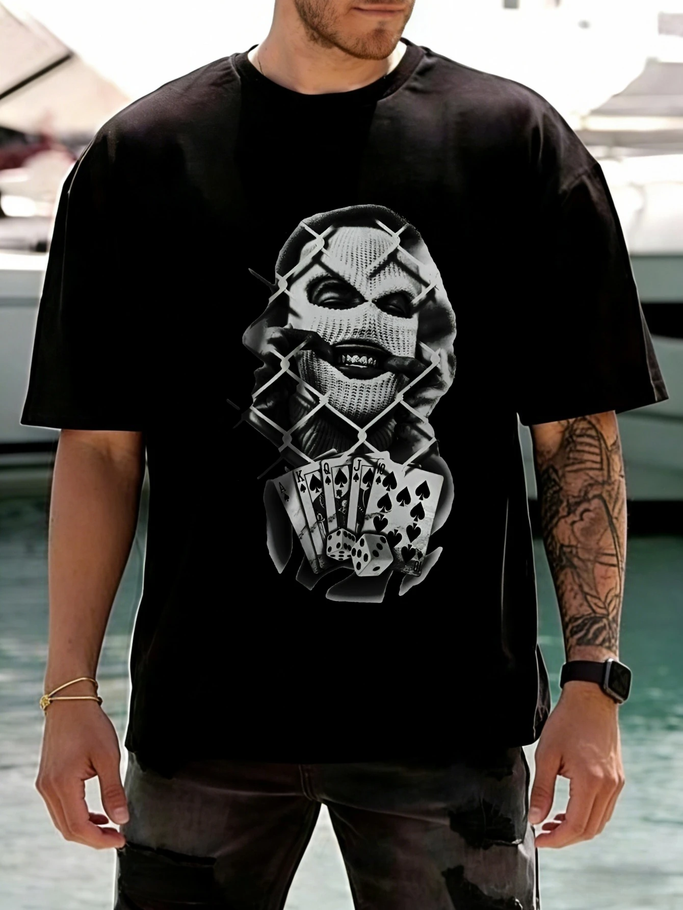 

Men's Streetwear Oversized Cotton T Shirt, Funny Woman Poker Printed Graphic Short Sleeve Casual Summer T Shirt for Him