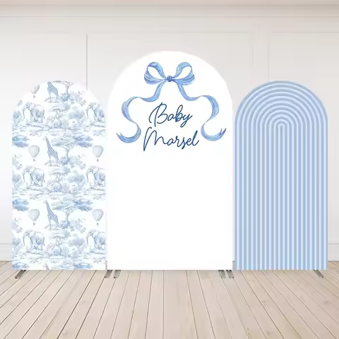 Mehofond Baby in Bloom Arch Backdrop Cover Kids Birthday Party Blue Bows Stripes Safari Giraffe Baby Shower Arched Background