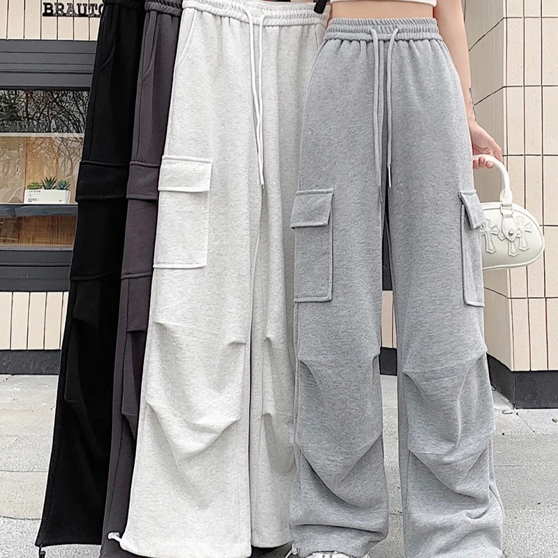 New Women's Work Long Pants Girls Fashion Hip-hop Street Pants College Student Wide-leg Long Pants Adult Retro Versatile Style