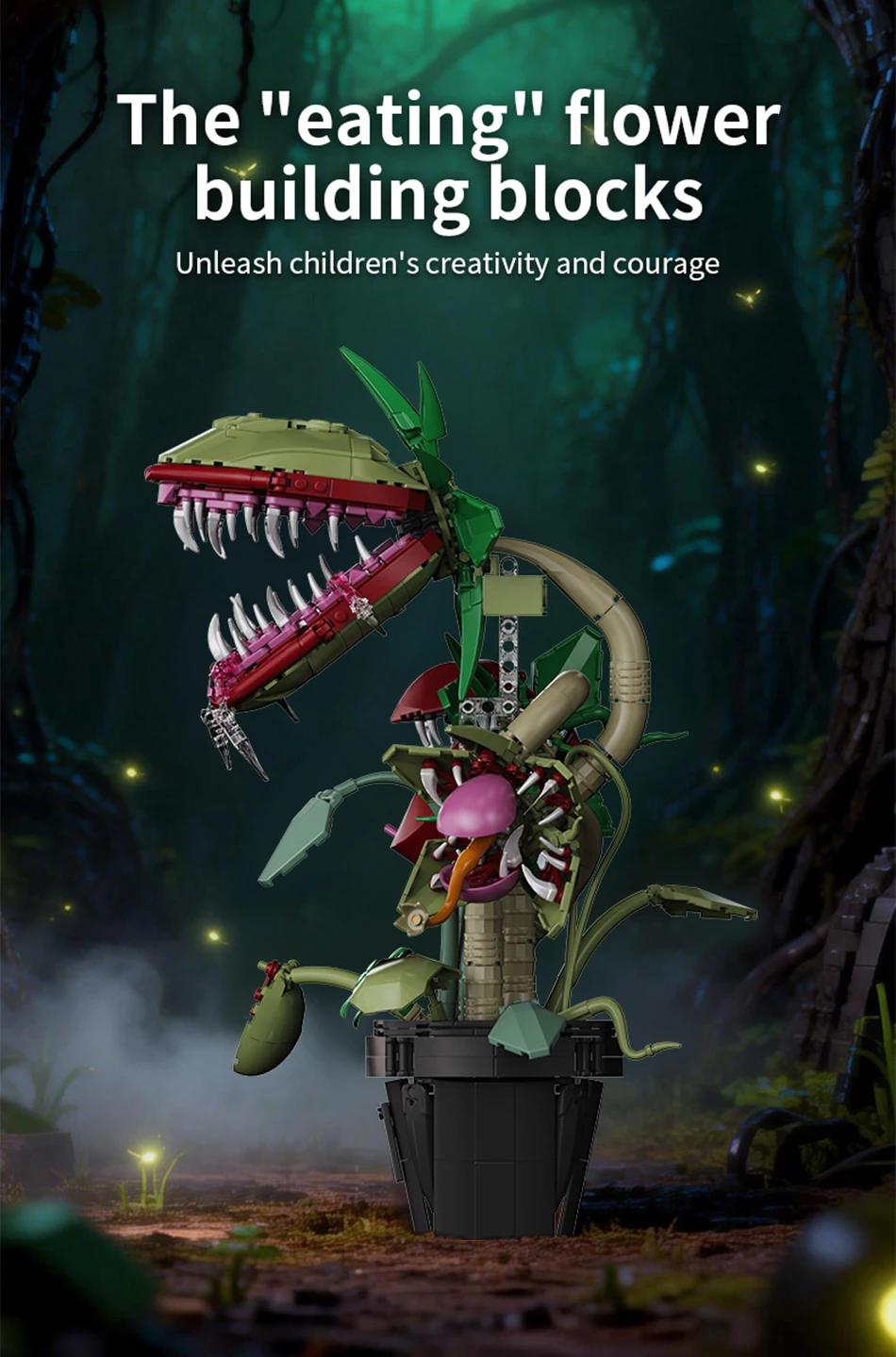 Creative Carnivorous Potted Plant Man-Eating Flower Building Blocks Home Decoration Collection MOC Bricks Toys Halloween Gift