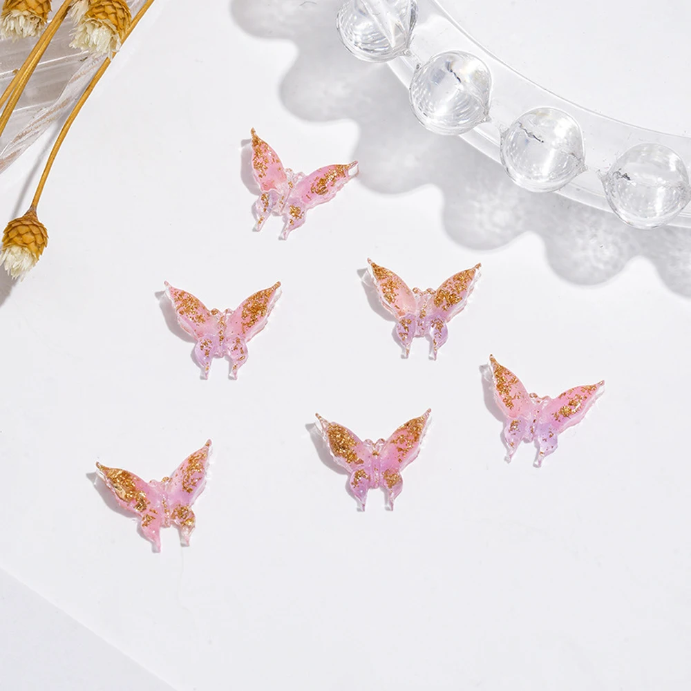 50pcs Kawaii Butterfly Nail Art Charm 3D Princess Elf Gold Foil Ribbon Butterfly Nail Decor Parts DIY Japanese Nail Accessories