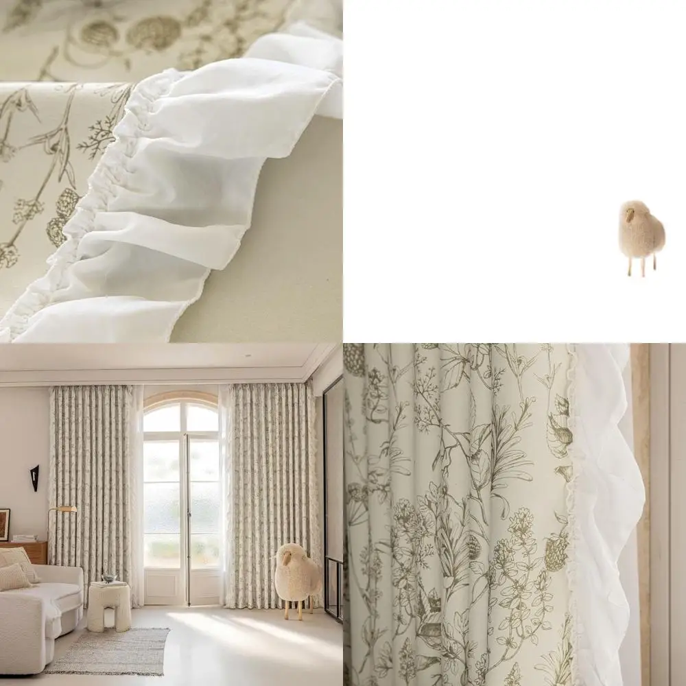 

96 Semi-Blackout Boho Curtains with White Lace Trim for Living Room and Bedroom, 2 Panels