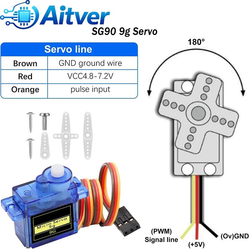 PCA9685 16-kanałowy sterownik serwomechanizmów PWM / Serwo SG90 9g / Serwo z metalowymi przekładniami MG90S 1 SZT. lub 10 SZT. do robota Arduino DIY — zdjęcie produktu 5