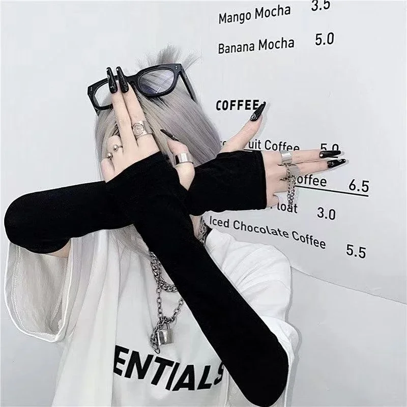 Outdoor cienkie Anime rękawiczki Cosplay Y2K Darkly Ninja Mitten Oversleeve kobiety moda osłona przeciwsłoneczna mankiet Lolita bez palców