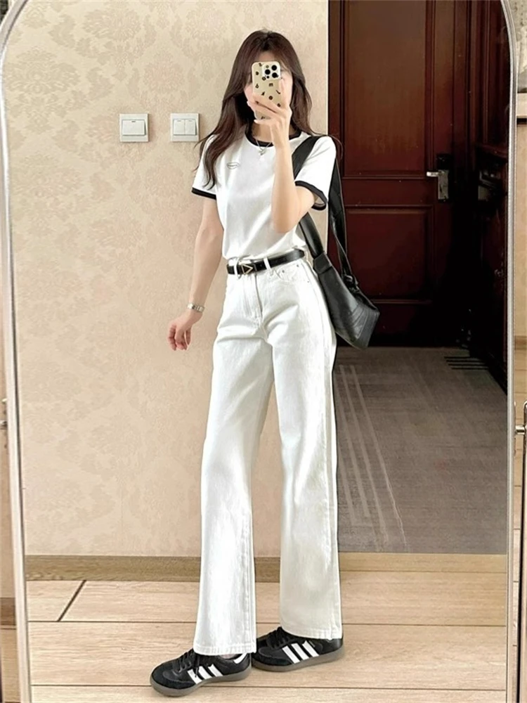 

Широкие джинсовые джинсы с высокой талией, женские прямые утягивающие брюки свободного покроя длиной до пола, осенние новые брюки больших размеров