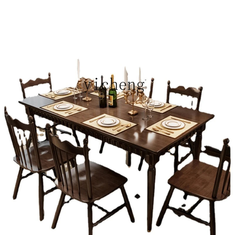 

Zc Solid Wood Dining Table Small Apartment Home Walnut Wood Table Rectangular Dining Table and Chair