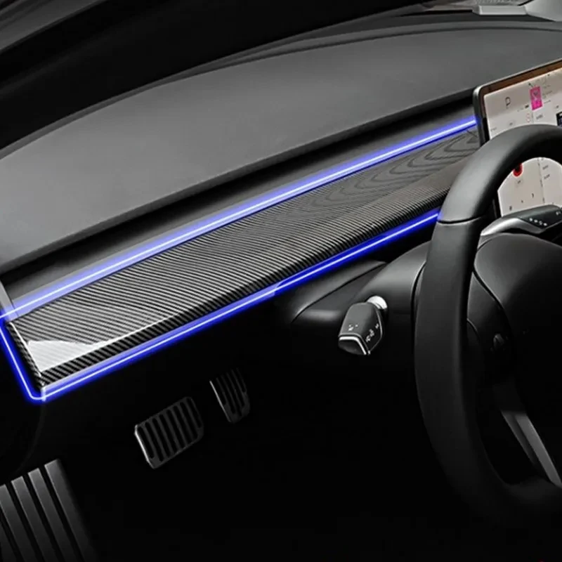 New ABS Carbon Fibre Car Center Console Decorative Strip Dashboard Insert Protective Cover For Tesla Model 3/Y 2023 Accessories