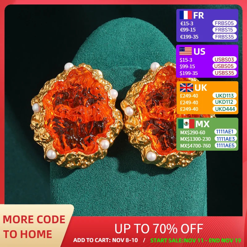 

Luxury Orange Galss Stud Earrings For Jewelry Making Gold Color Shape Candy Woman Outfits Vintage Designer Wedding Accessories