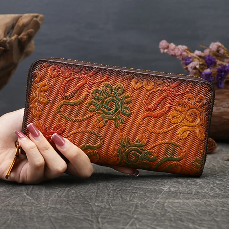 Women Long Wallet Clutch Bag Purse Genuine Leather Holder ID Credit Card Cash Retro Natural Skin Female Money