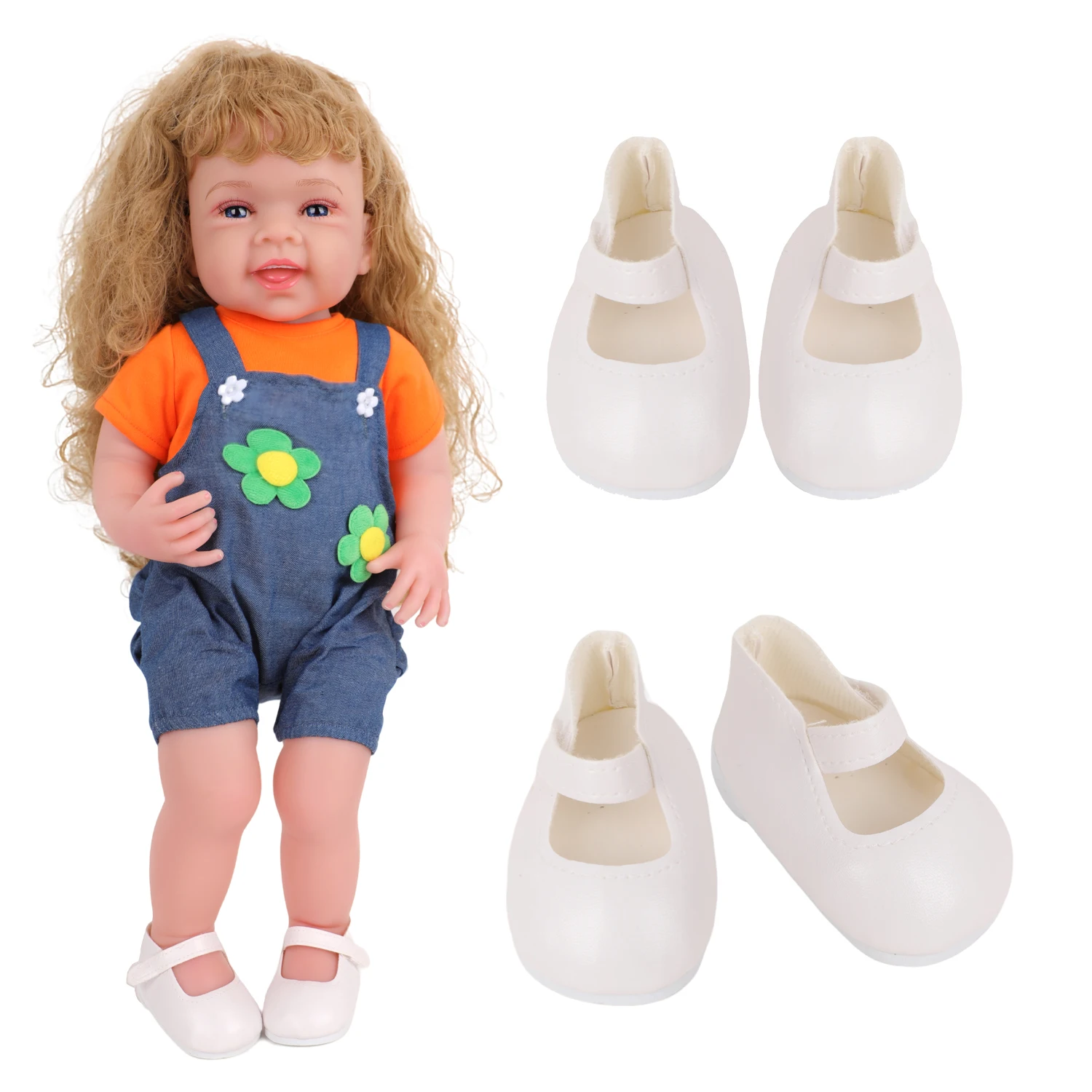 

55cm Reborn Girl Doll PU Leather Doll Shoes White Color Cute Shoes For 223-inch Baby New Born Girl Doll Bear Cotton Toy Gift