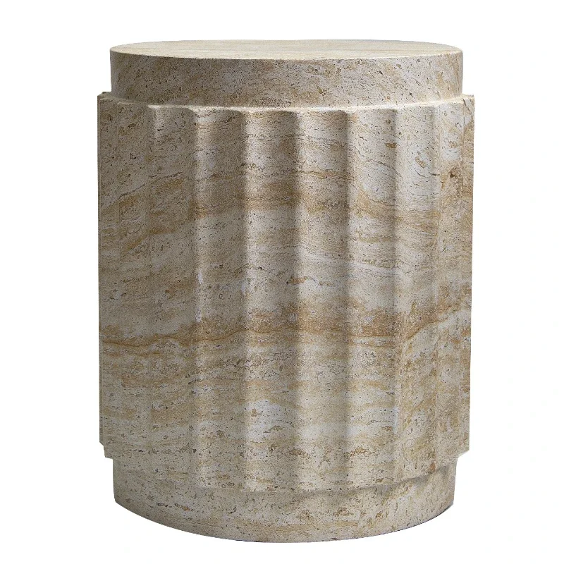 Modern imitation travertine texture Roman column edge few ancient style home round coffee table balcony simple movable corner