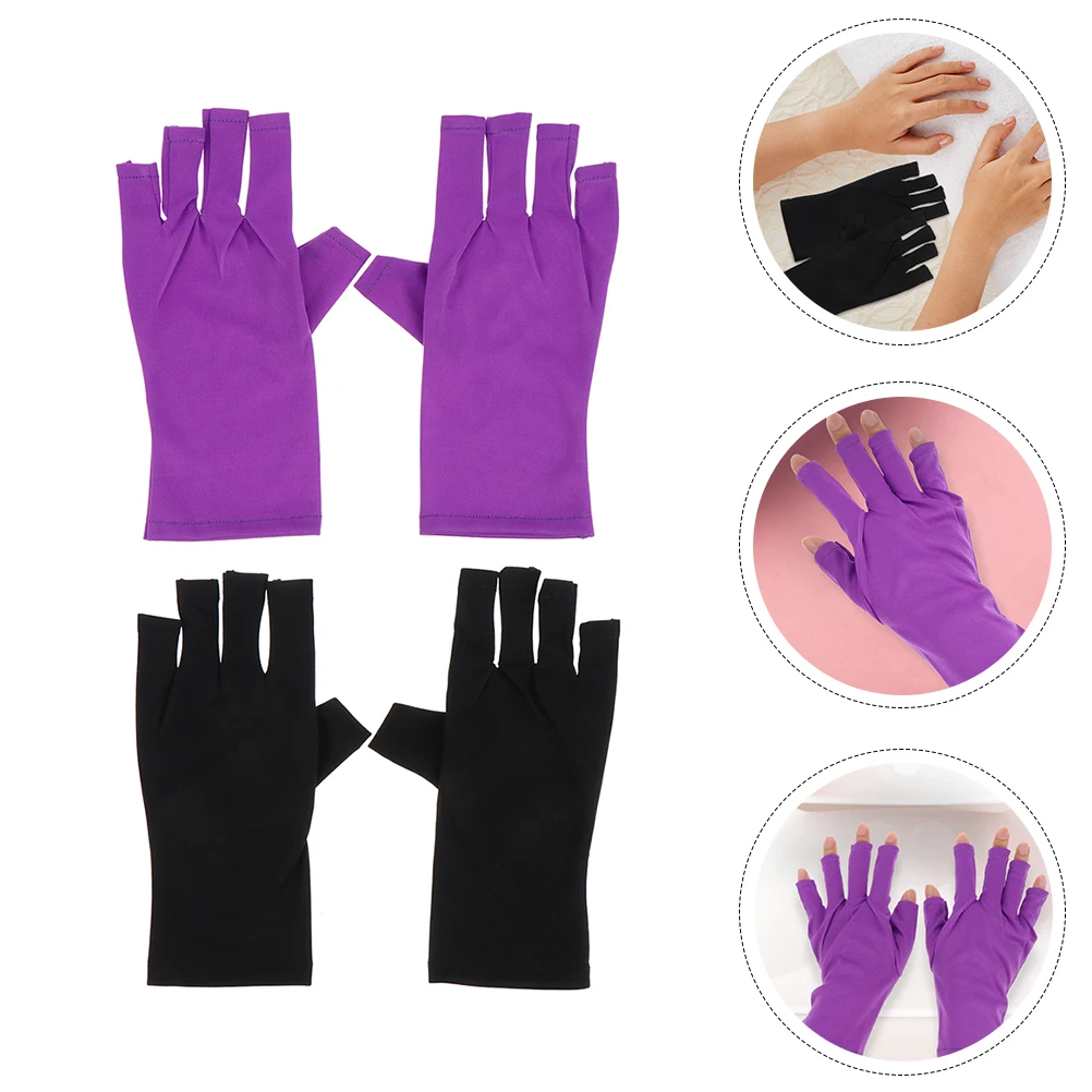 

2Pairs Uv Protection Gloves Anti-Uv Fingerless Manicure Gloves for Nail Art Skin Care Salon Use Anti-Black