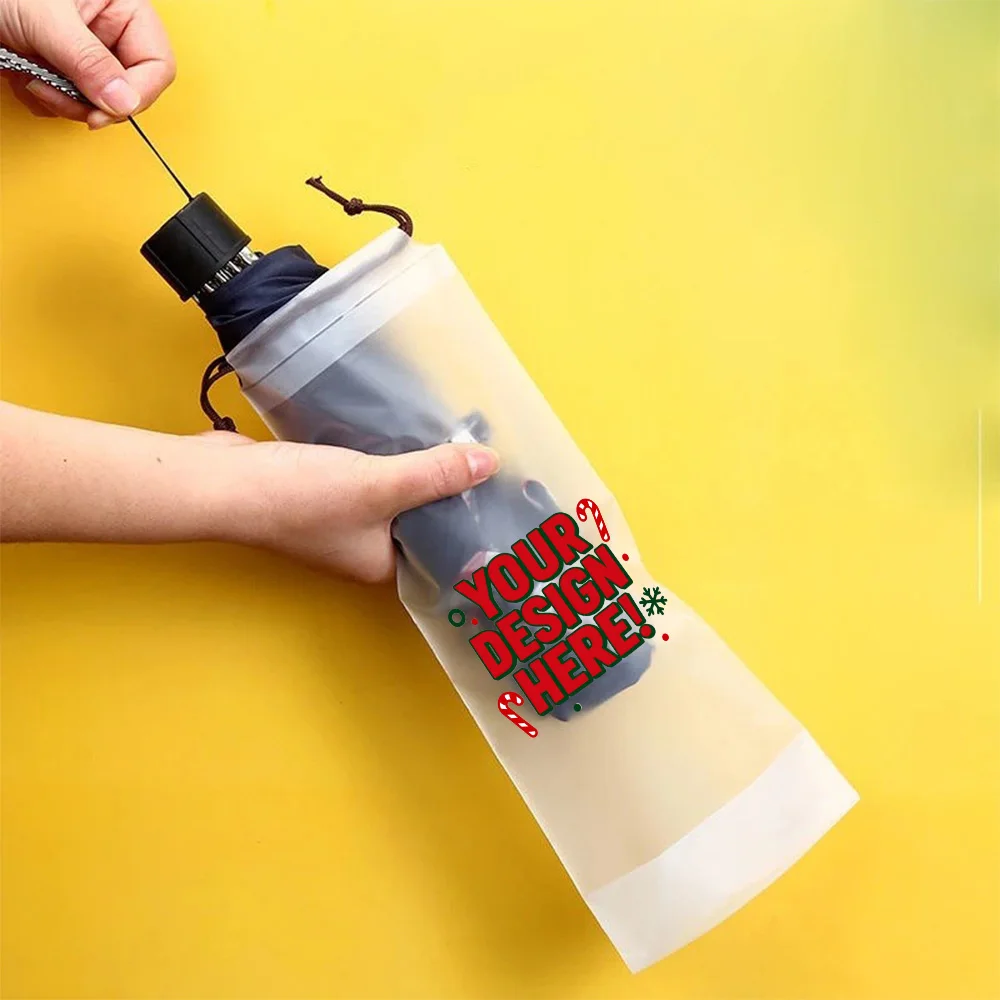 1PC Personalized Umbrella Storage Bag Custom Photo Logo Name Translucent Waterproof Drawstring Sleeve for Travel Office Car Use
