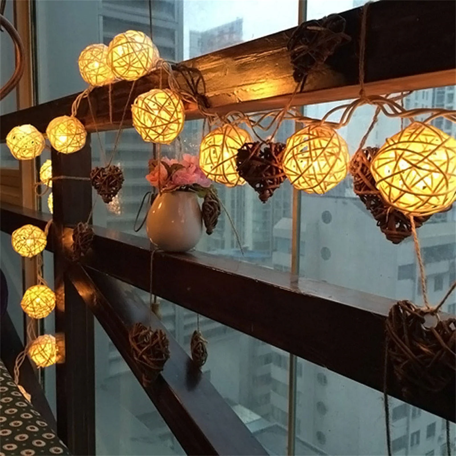 AA Battery Powered 20LED Christmas Wedding Party Fairy Holiday Decoration Warm White Rattan Ball LED String