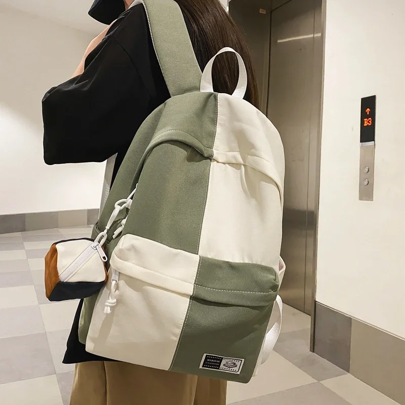 Couple Style Backpack for Students Good-looking High-capacity Color Collision Square Shaped Small Bag Pendant Versatile Knapsack