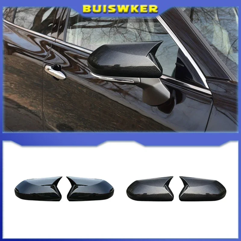 Horn Glossy Black Car Side View Rearview Mirror Cover Caps Trim Sticker For Toyota Camry 2018+ For Avalon 2019 C-HR 2016-2018+