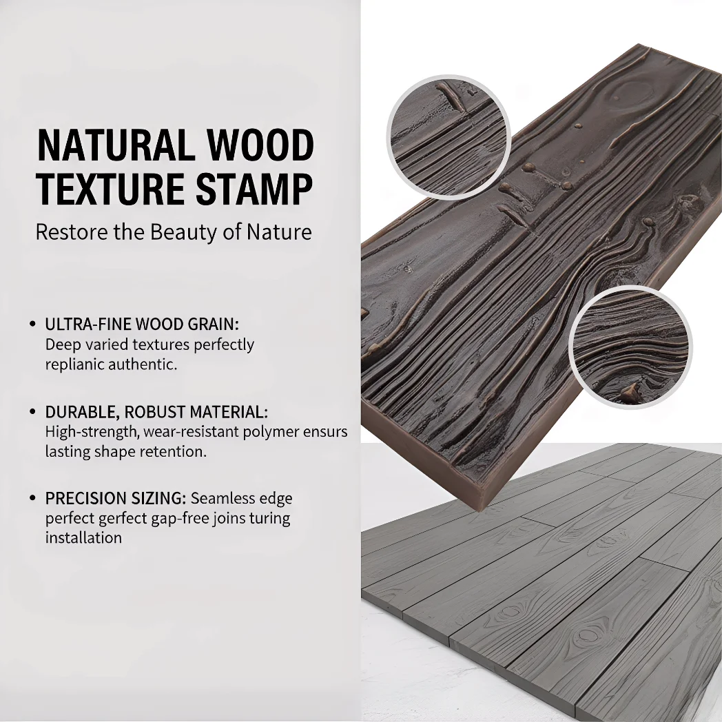 Wood Grain Concrete Stamp Mold, Imprinted Flooring Paver Form, Reusable Decking Texture Mould for Garden Path Villa B&B Patio