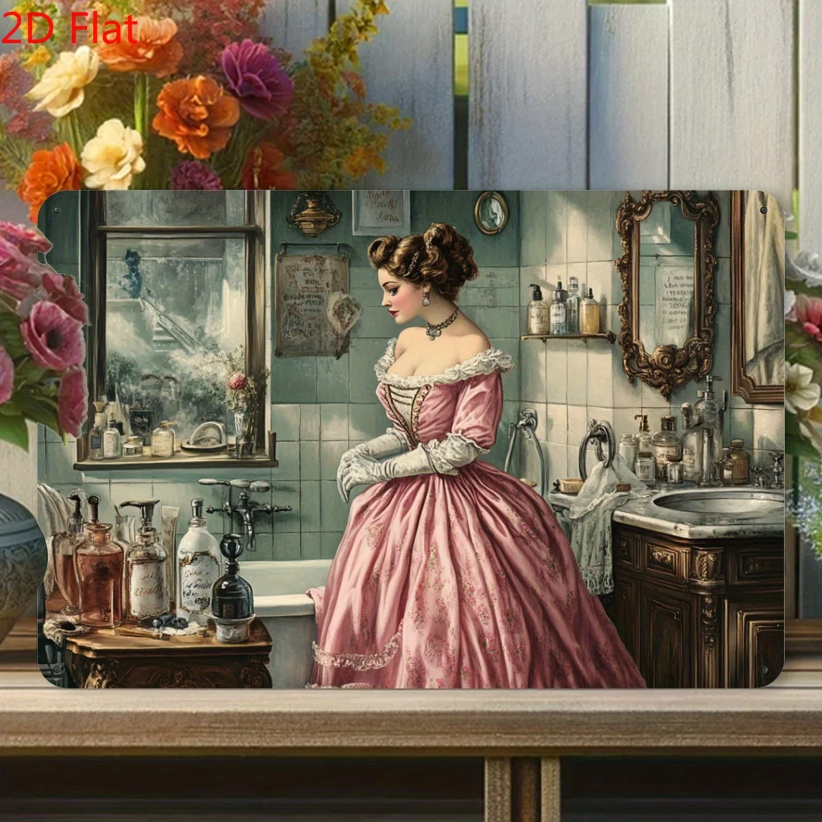 Badezimmer-Waschtisch-Metallschild im Vintage-Stil für Damen – langlebige Wanddekoration aus Schmiedeeisen, geeignet für Heim- und Garagendekoration.