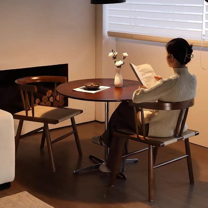 MOMO Retro Chinese stijl massief hout geweven touw eetkamerstoel Eenvoudige gastgezin rugleuning gras cirkel stoel voor woondecoratie