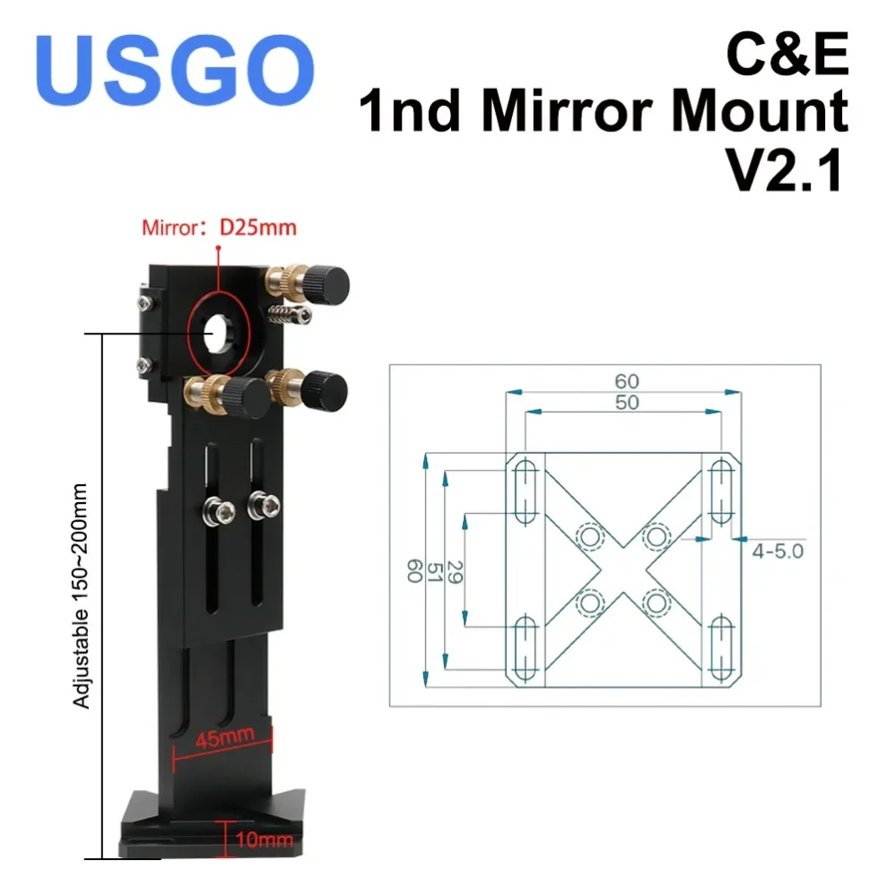 Support de miroir de premier réflexion CO2 série C/E, Support intégratif de 25mm pour Machine de découpe et gravure Laser