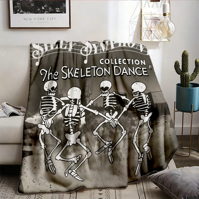 Vintage Silly Symphony Skeleton Dance Colors Cozy Blanket, Retro The Skeleton Dance Halloween Warm Blanket