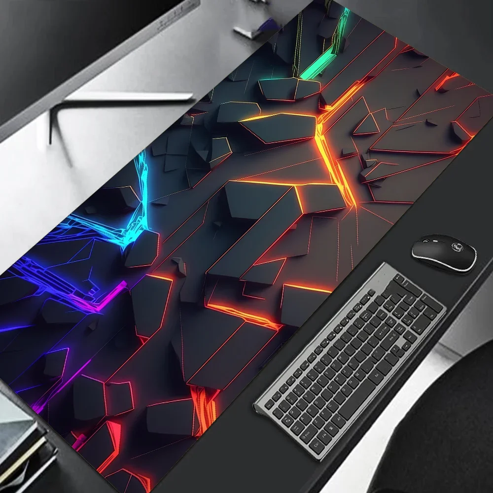 Neon Crack Large Mouse Pad Non-Slip Desk Mat Waterproof Keyboard Mat Glow Line Pad Gaming Office Decor