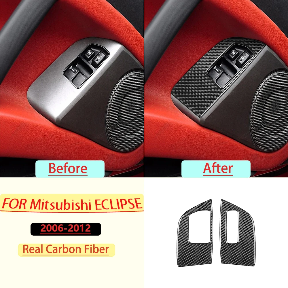 Real Soft Carbon Fiber For Mitsubishi Eclipse 2006-2012Car Window Control Panel Trim Customizable Sticker Interior Accessories