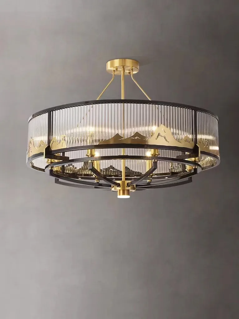 

New Chinese style, chandelier, living room, all copper, light luxury, modern, simple