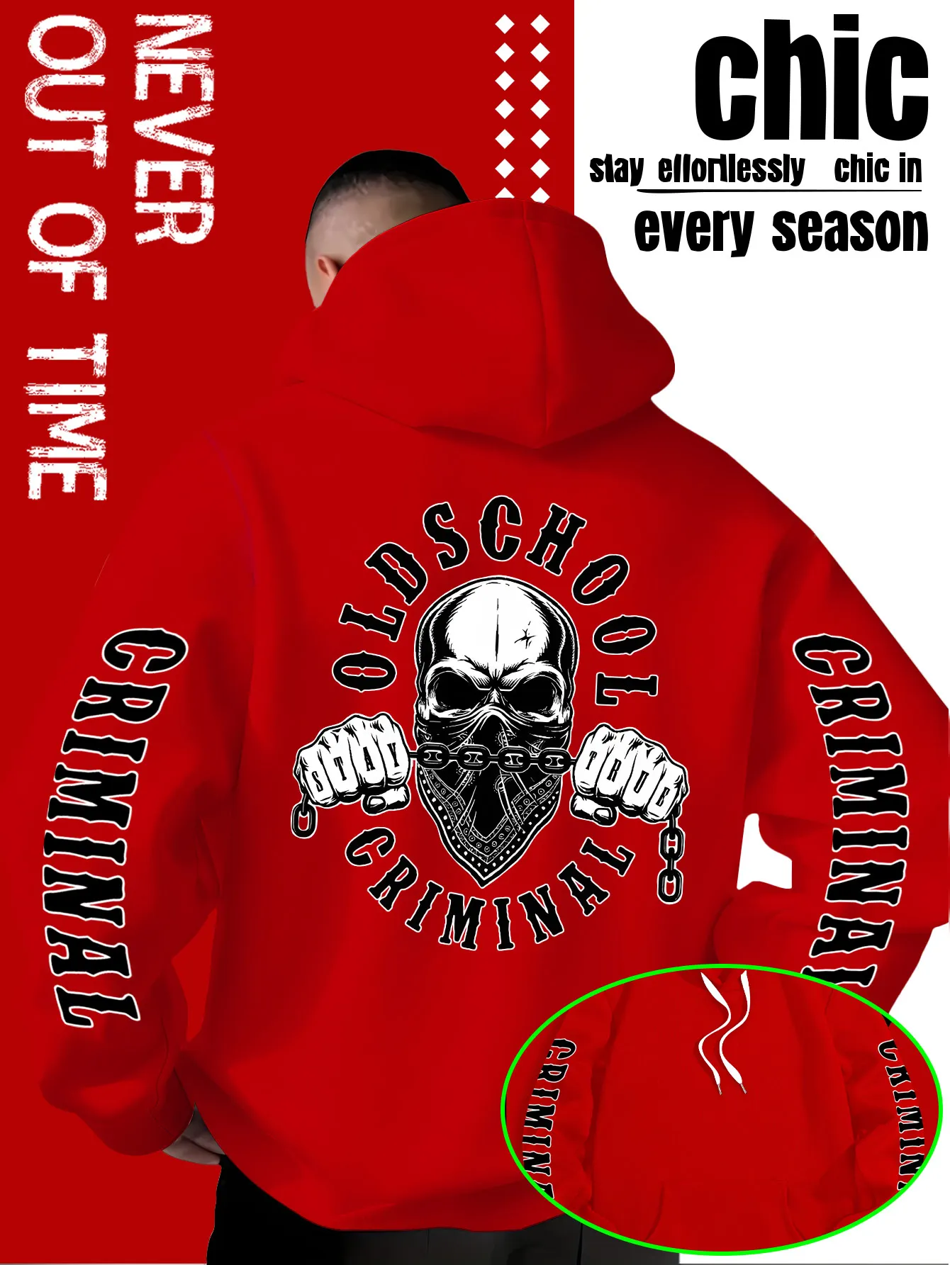 Trendiger Herren-Hoodie im Tech-Style für Herbst/Winter mit "Retro Criminal Skull Chain" Logo - Modische Casual Streetwear – Detail 3