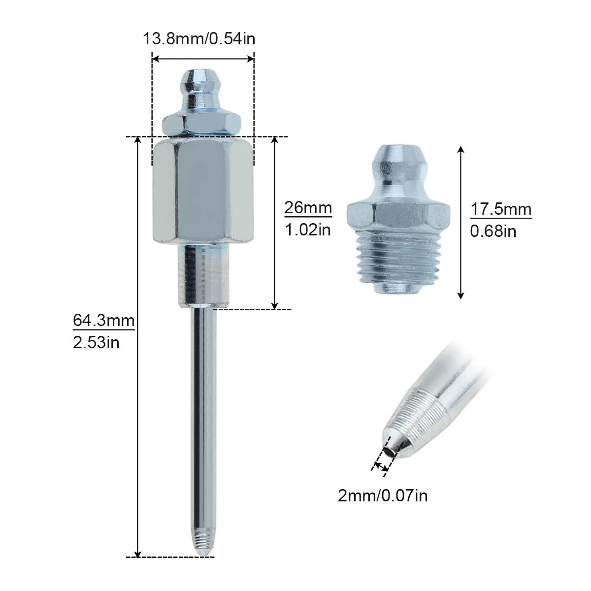 2pcs 1/8inch Grease Needle Nozzle 2mm Mouth of Needle Nose Grease Dispenser