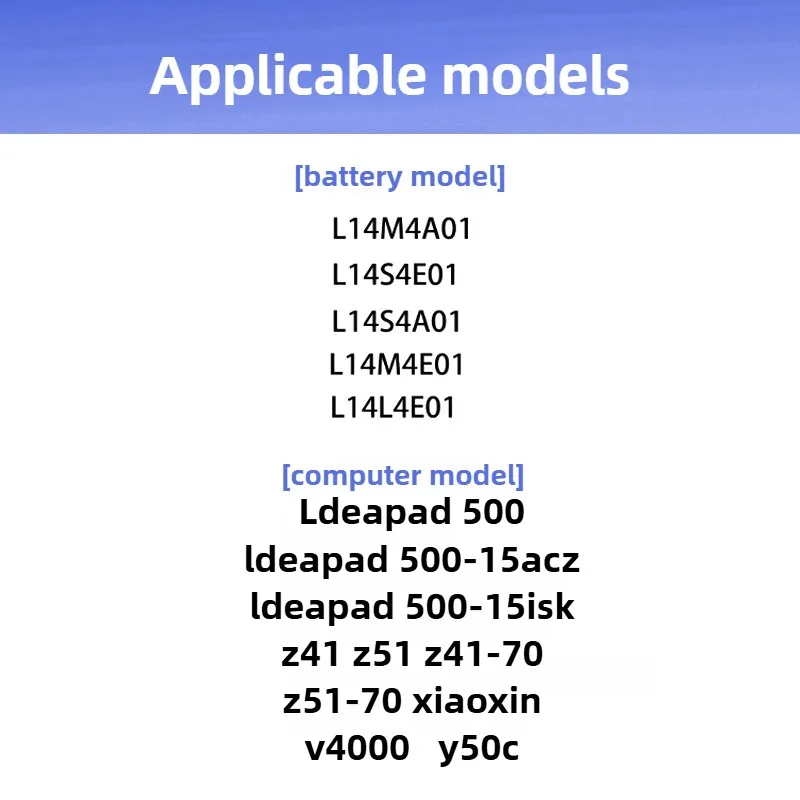 Applicable to Lenovo Y50C Xiaoxin V4000 Z41 Z51-70 Ideapad 500 Laptop Battery L14L4E01 L14L4A01 14.8V 2800mAh Genuine