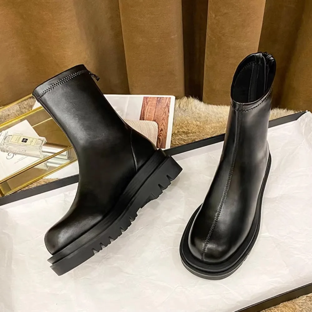 Womens Boots Spring\\Autumn Round Head Thick Sole Elastic Boot New Pine Cake Bottom Breathable Chelsea Women Platform Shoes Women