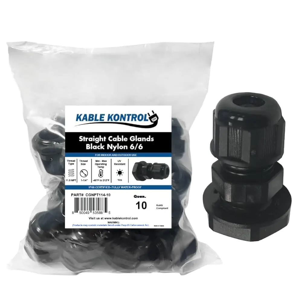 

Кабельные вводы Kable Kontrol из нейлона, прямые, 1-1/4 дюйма, 11.5 NPT, 10 шт., с фиксаторами кабеля, защитой от перегибов, водонепроницаемые соединители для проводов