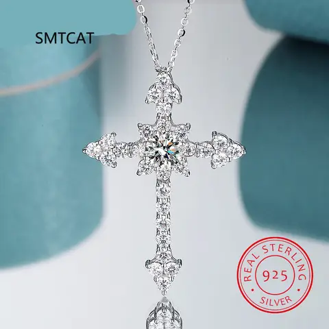 S925 실버 기독교 종교 크로스 펜던트 목걸이 0.9Ct Moissanite D VVS 컬러 펜던트 파인 쥬얼리 선물