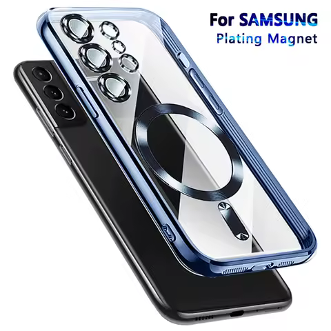 Luxury Wireless Magnetic Plating Cases For Magsafe Case Samsung Galaxy S25 S23 S24 Ultra S21 Fe S22 Lens Protective Cover