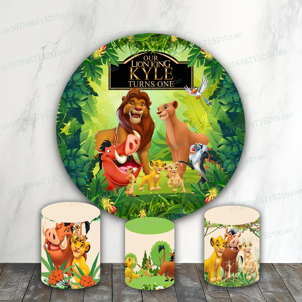 

The Lion King Birthday Party Photo Backdrop Round&Cylinder Cover Photo Background Baby Shower Photography Backdrop Decoration