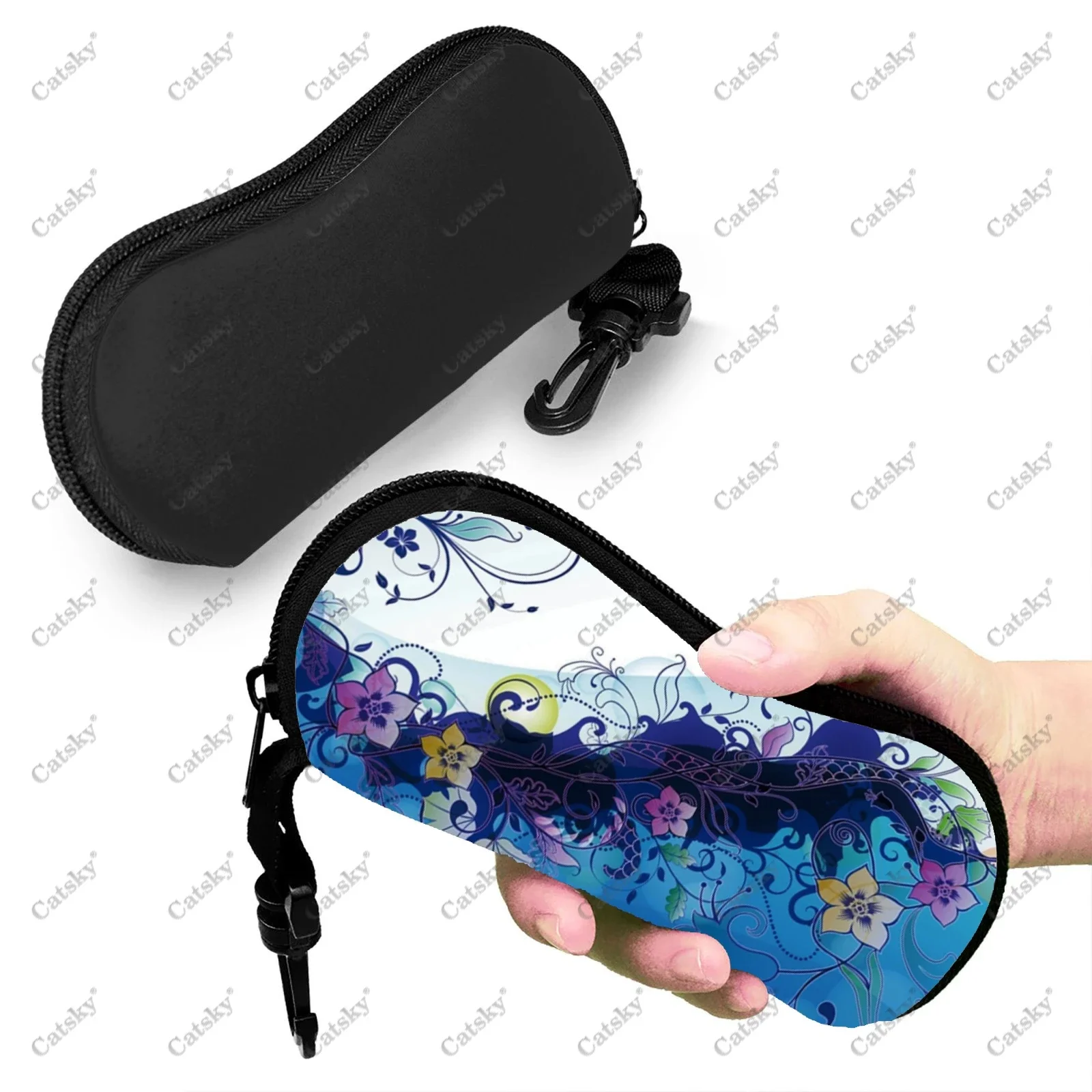 Abstract art blue flowers Glasses case zipper sunglasses bag travel printed soft shell storage for men women Glasses case