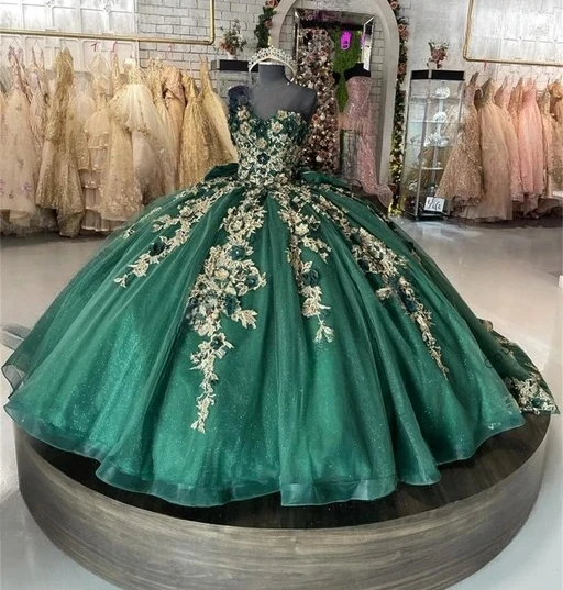 Vestidos de Quinceañera de princesa verde, vestido de baile con cuello en V, apliques de tul, dulce 16 vestidos, 15 Años, mexicano