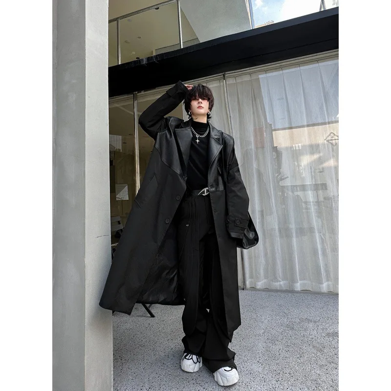 Y2K Korea Mid-length Trenchcoat Men's Over-the-knee Single-breasted Jacket Casual Coat Trendy trench coat men clothing coats men