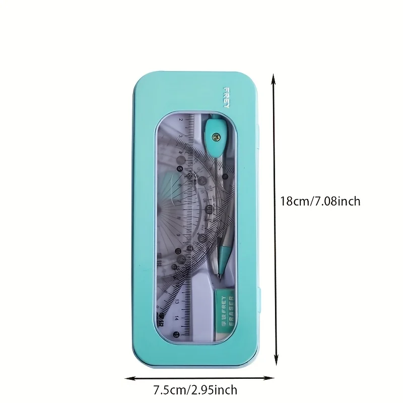 7 Pz/set Bussola E Set di Righelli Triangolo Righello Goniometro Studente Esame Scatola di Righello Specifica Set di Righelli La Scuola Avvia Nuovo
