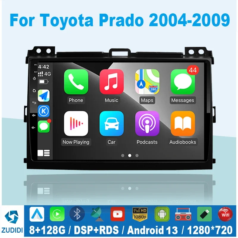 2din Android 13.0 Car Radio Multimidia Video Player Navigation GPS For Toyota LAND CRUISER Prado 120 2003-2009 Head Unit