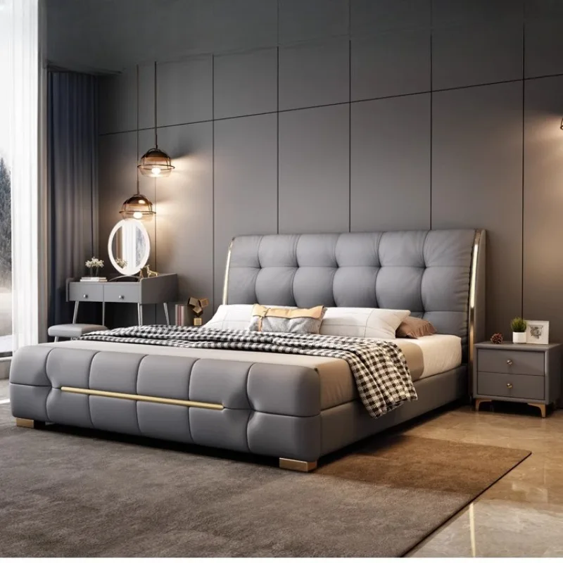 ريفي فاخر سرير مزدوج ملاءات مرتبة جلدية عالية الحديثة إطار سرير مزدوج تخزين رخيصة كاما أثاث غرفة نوم الزوجية #3