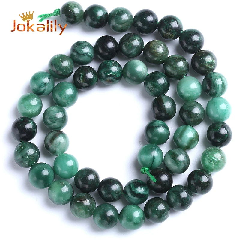 Genuine A+ Natural Green Emerald Stone Beads For Jewelry Making Round Loose Beads DIY Bracelets Necklaces Handmade 6 8 10mm 15