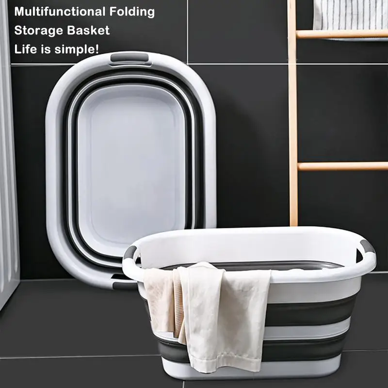 Folding Wash Basin Portable Dirty Clothes Basket bowl Dish Washing Bin 40L Basket Hamper Space Saving Organizer for Snack Toys