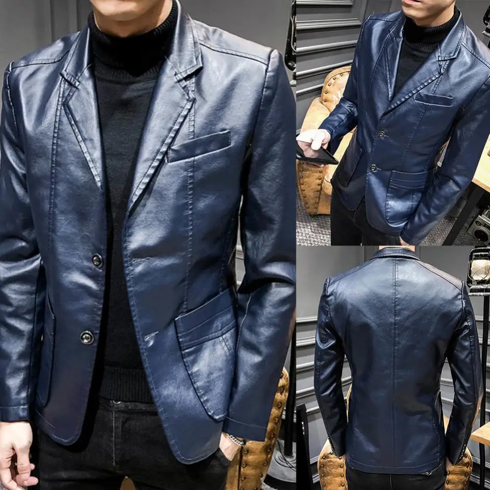 Men Leather Suits Jackets Blazers Jackets Coats New Fashion Male Slim Fit PU Leather Overcoats Blazers Jackets Coats Size 4XL