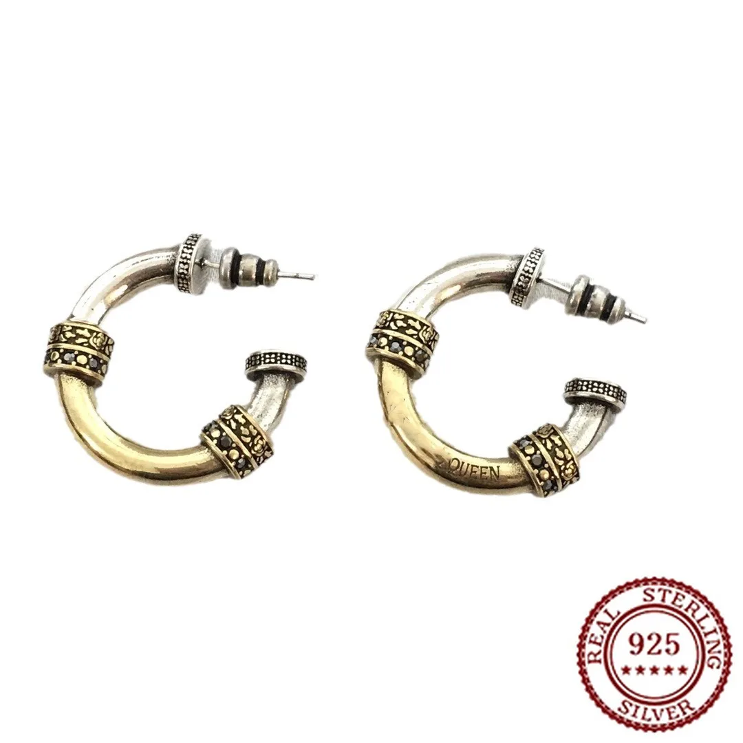 

2025 New Trendy Classic C-shaped Color Blocked Earring with Female Personality and Punk Style Round Tube Earring