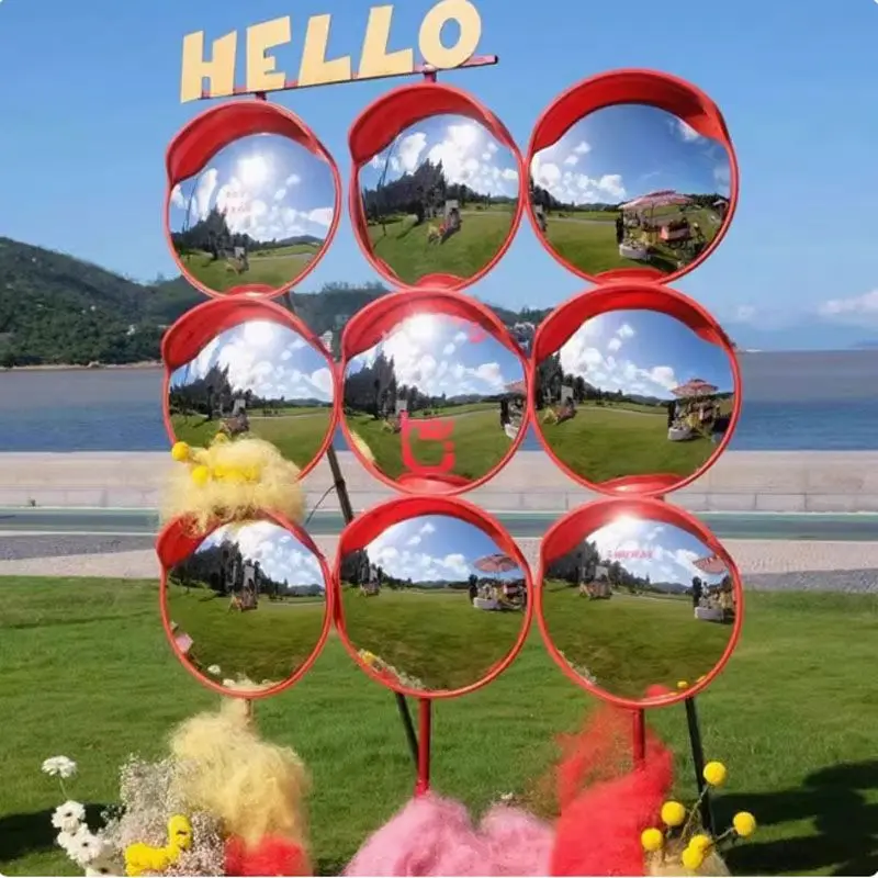Internet  clock in  concave and convex outdoor activities decorative wide-angle mirror tourist attractions photo pink fun mirror